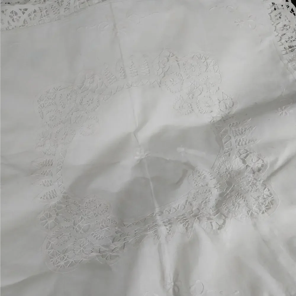EXQUISITE CROCHET LACE & CUTWORK WHITE COTTON SQUARE EURO PILLOW SHAMS, PAIR-2!